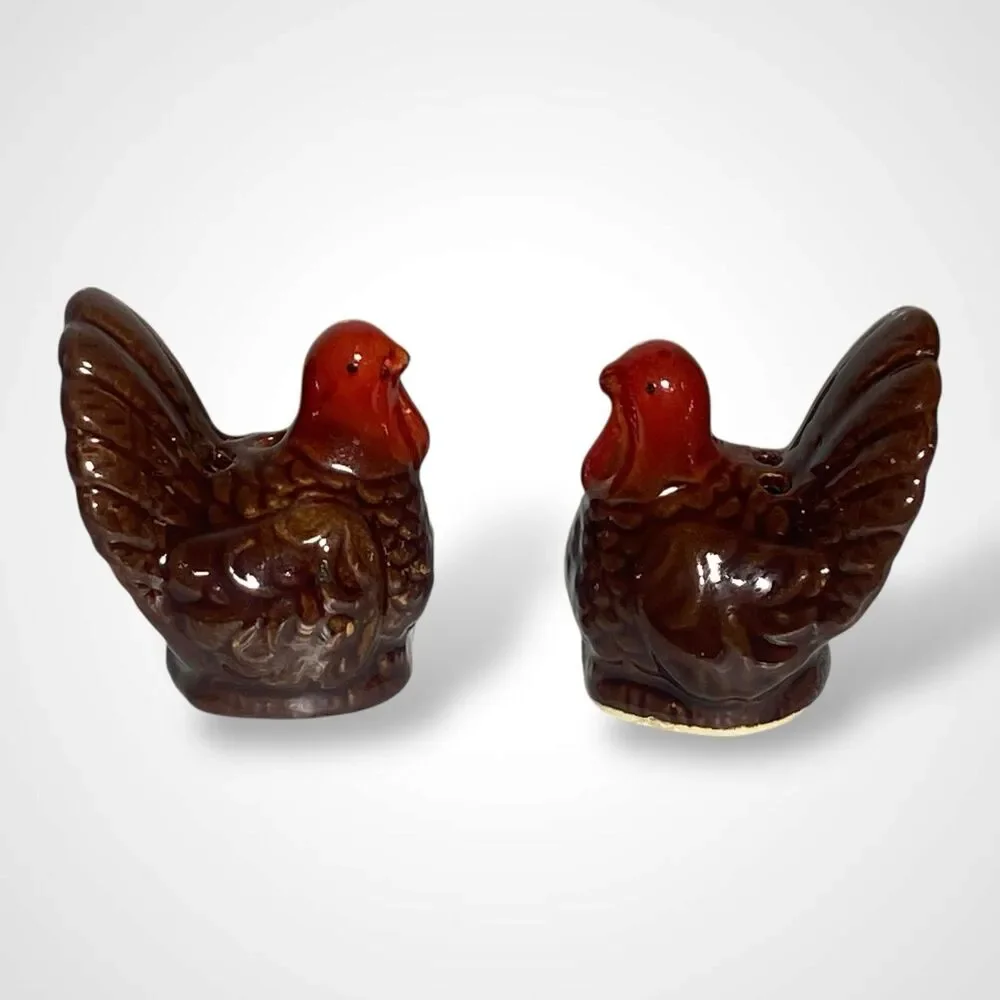 Miniature Turkey Salt and Pepper Shakers Vintage Ceramic Thanksgiving Pair